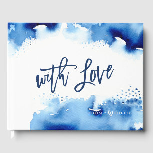 Livro De Visitas LEMBrANÇA DE CASAL aquarela azul caligrafada