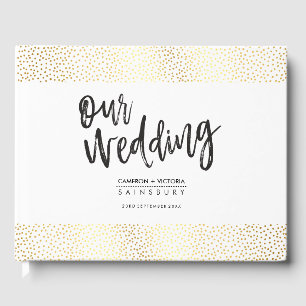 Livro De Visitas lembrança de casamento confetes dourados lettering