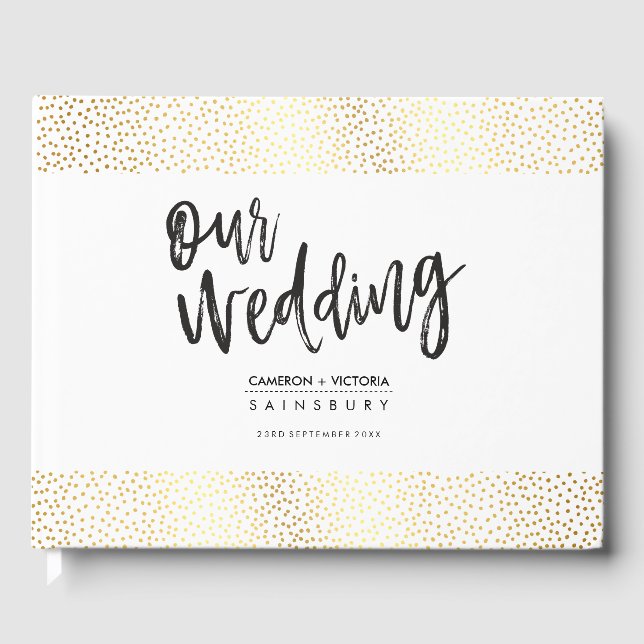 Livro De Visitas lembrança de casamento confetes dourados lettering (Frente)