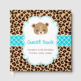 Livro De Visitas Leopard Print Blue Quatrefoil Birthday Party