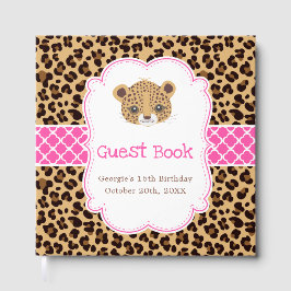 Livro De Visitas Leopard Print Pink Quatrefoil Birthday Party