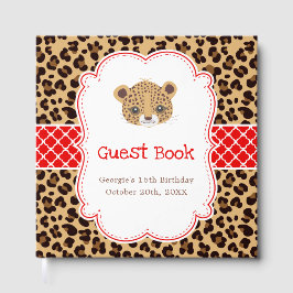 Livro De Visitas Leopard Print Red Quatrefoil Birthday Party