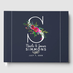 Livro De Visitas Letra Inicial S Monograma Floral Nome Casamento