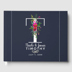 Livro De Visitas Letra T Monograma Inicial Floral Nome Casamento
