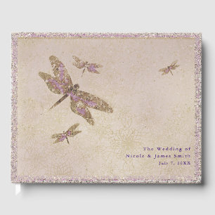 Livro De Visitas Libélulas Roxo e Dourado Festa de Casamento