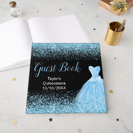 Livro De Visitas Light Blue Dress Faux Glitter Quinceanera
