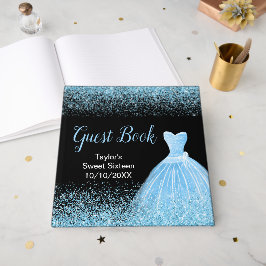 Livro De Visitas Light Blue Dress Faux Glitter Sweet 16 Birthday