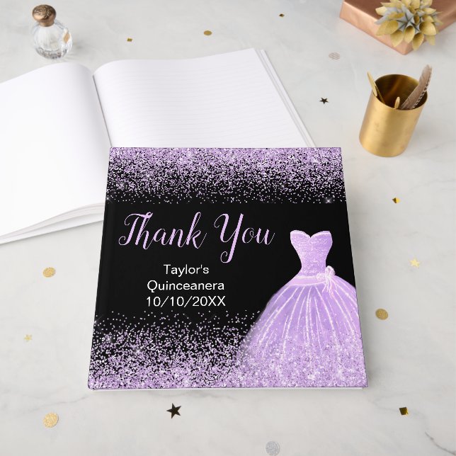 Livro De Visitas Light Purple Dress Faux Glitter Quinceanera (Frente aberta)