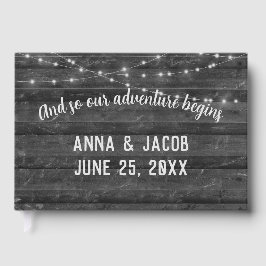Livro De Visitas Light String On Gray Dark Wood Wedding Guest Book