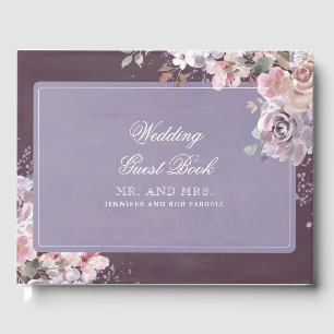 Livro De Visitas Lilac da ameixa e casamento floral do vintage