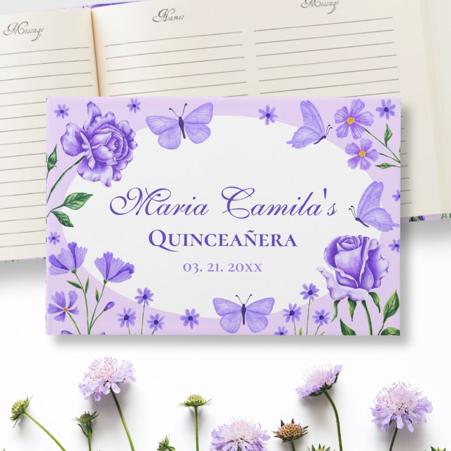 Livro De Visitas Lilac Purple Floral Quinceañera 15 Birthday (Lilac Purple Floral Quinceañera 15th Birthday Guest Book)