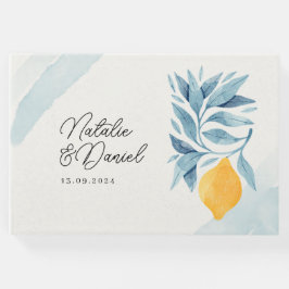 Livro De Visitas Limão com folhas azuis ilustração botânica
