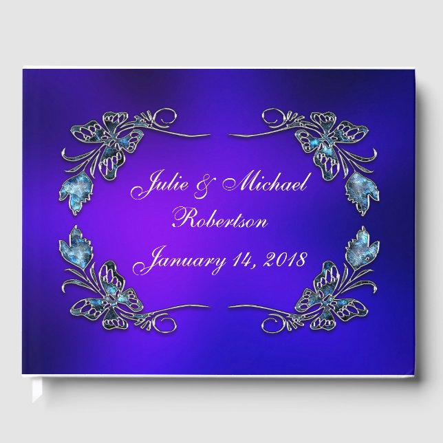 Livro De Visitas Linda borboleta personalizada Faux Filigree (Frente)