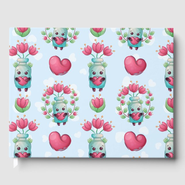 Livro De Visitas Linda Floral Mason Jar Hearts Pattern (Frente)