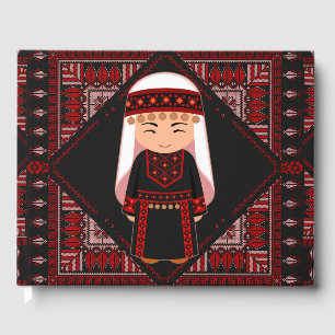 Livro De Visitas Linda menina palestina Embroiderada tatreez vermel