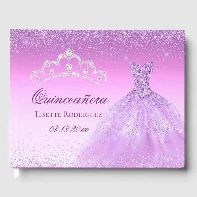 Livro De Visitas Linda Quinceanera Personalizada Lilás Roxo (Frente)
