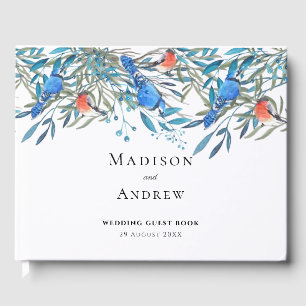 Livro De Visitas Lindas Aves de Aquarela e Casamento Foliar