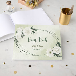 Livro De Visitas Lindas flores brancas folhas verdes casamento