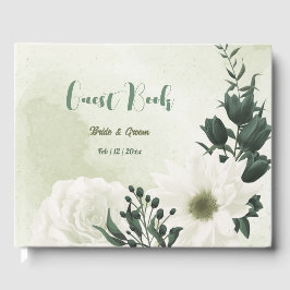 Livro De Visitas Lindas flores brancas folhas verdes casamento