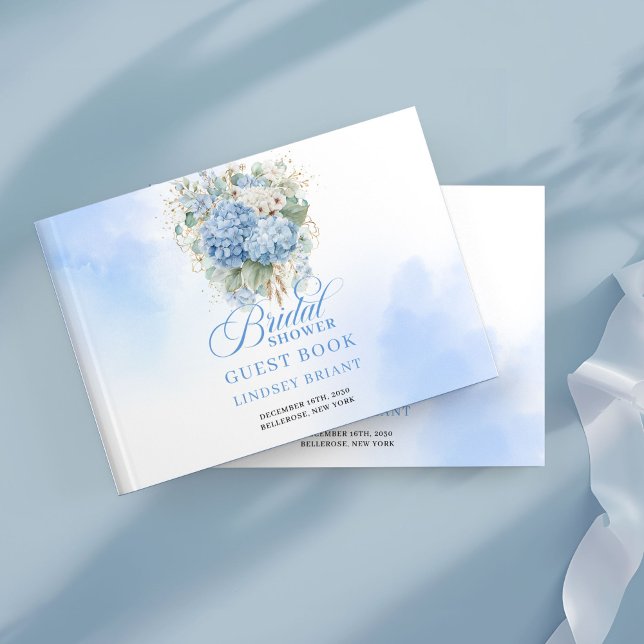 Livro De Visitas Lindas hortênsias azuis, chuveiro de noiva de euca (Lovely blue hydrangeas eucalyptus bridal shower guest book

)