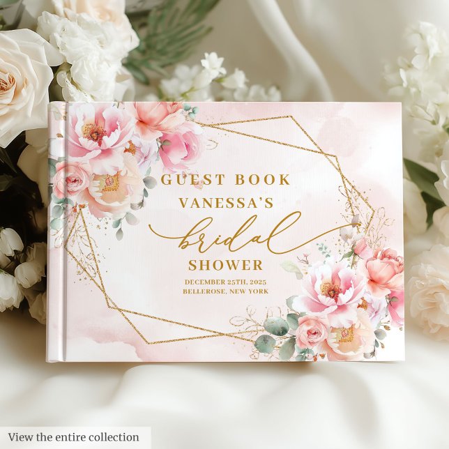 Livro De Visitas Lindo Chá de Bebê Boho Pastel com Rosas em Tom Beg (Lovely Boho Blush Gold Roses Bridal Shower Guest Book)