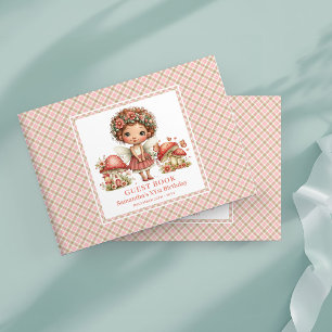 Livro De Visitas Lindo Cogumelo Floral Rosa Fada Aniversário Convid