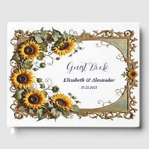 Livro De Visitas Lindo girassol amarelo com moldura de arte casamen