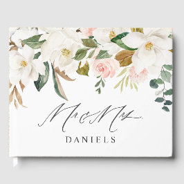 Livro De Visitas Lindo Sinal de Casamento Floral Branco e Blush