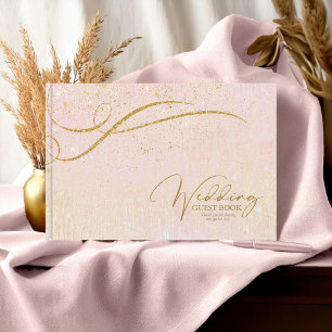 Livro De Visitas Linhas de Ouro Fino Abstrato Casamento Rosa ID867