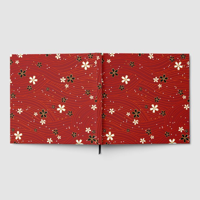 Livro De Visitas Linhas onduladas, adornadas com flores pretas e br (Completo)