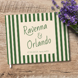 Livro De Visitas Listras Verdes Garrafa Casamento Retro Minimalista