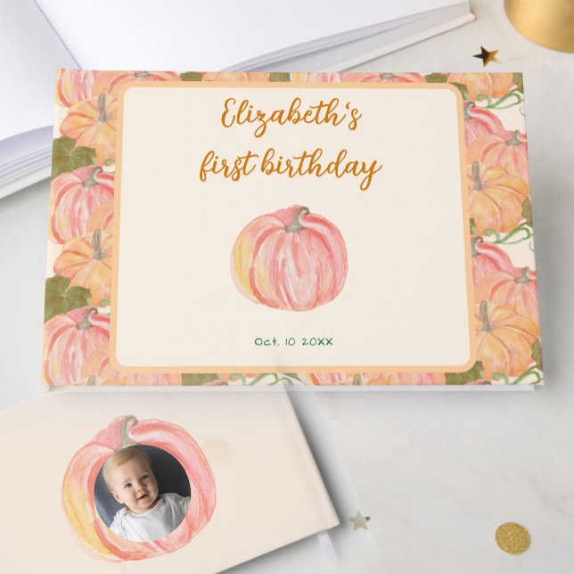 Livro De Visitas Little Pumpkin First Birthday Custom Photo (Criador carregado)