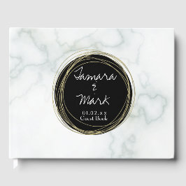 Livro De Visitas Logotipo Circular Dourada Elegante Marble Faux