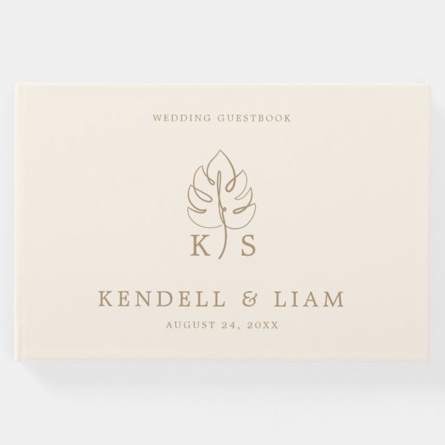 Livro De Visitas Logotipo de Casamento Monograma Monstera (Frente)