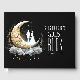 Livro De Visitas Lua da lua da silhueta casal de noiva celestial