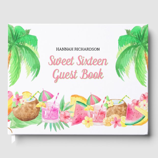 Livro De Visitas Luau Sweet 16 Partido Tema Havaiano Personalizado (Frente)