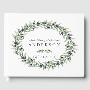 Livro De Visitas Lush Watercolor Olive Branch Wreath Casamento