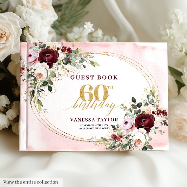 Livro De Visitas Luxury Boho Marsala Gold Floral 60th Birthday (Luxury Boho Marsala Gold Floral 60th Birthday)