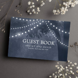 Livro De Visitas Luzes de Árvore Rústica Azul Marinho Casamento