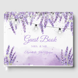 Livro De Visitas Luzes de Corda com Aquarela Lavanda