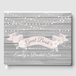 Livro De Visitas Luzes de corda de madeira cinza rústica chá de noi