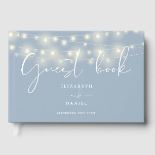 Livro De Visitas Luzes de Corda Elegantes Casamento Azul Empoeirado