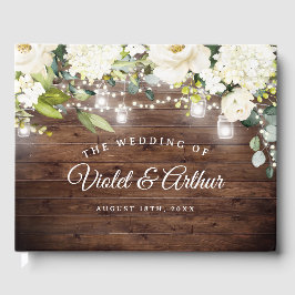 Livro De Visitas Luzes de Corda Florais Rústicas Casamento