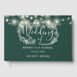 Livro De Visitas Luzes de Corda Floral Verde Esmeralda Casamento