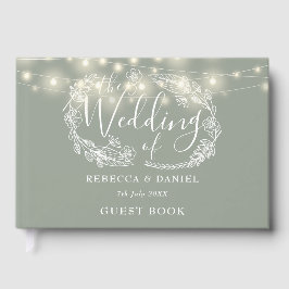 Livro De Visitas Luzes de Corda Floral Verde Sálvia Casamento