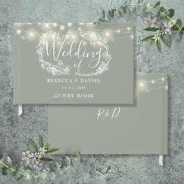 Livro De Visitas Luzes de Corda Floral Verde Sálvia Casamento