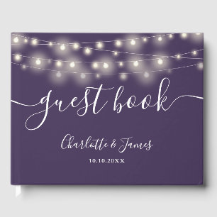Livro De Visitas Luzes de Corda Roxas Casamento com Letreiro