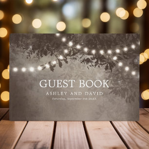 Livro De Visitas Luzes de Cordão de Árvore Rústica Casamento Marrom