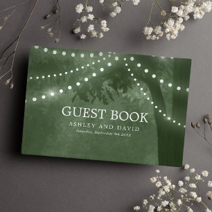 Livro De Visitas Luzes de Cordão de Árvore Rústica Casamento Verde