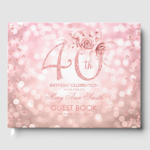 Livro De Visitas Luzes De Glama Floral aniversário de 40 anos Dour